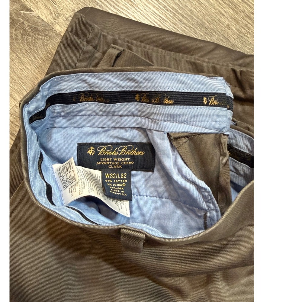 Brooks brothers chino pants 32x30 Straight Leg Flat Front Twill Brown Olive EUC